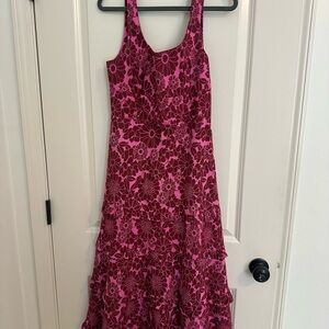 Sleeveless Floral Tiered Maxi Dress in Magenta Pink